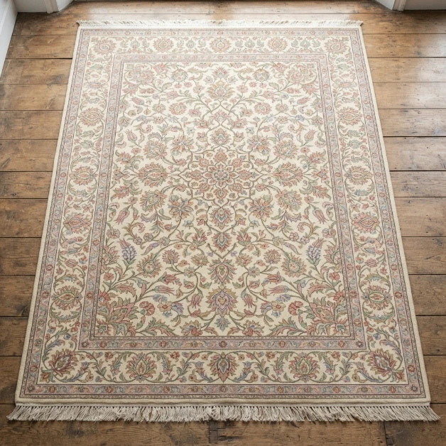 Ottoman Garden Turkish Rug Ivory Botanical Traditional Design