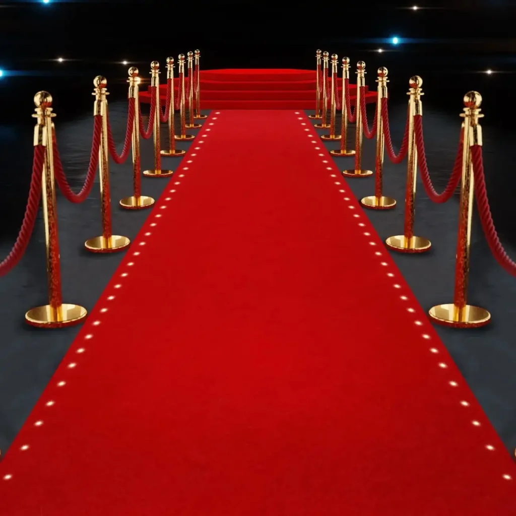 Bright red carpet adding warmth to stylish Dubai apartment