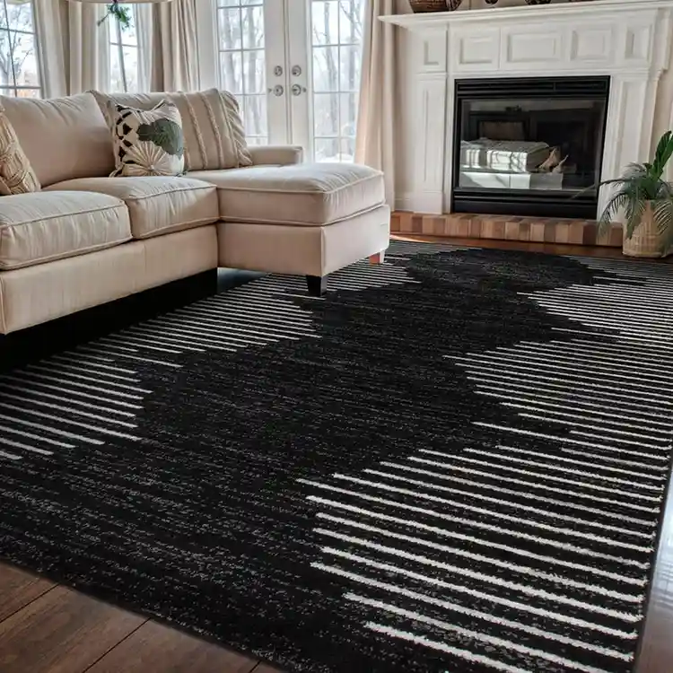 Patterned Black Carpet for Living Room